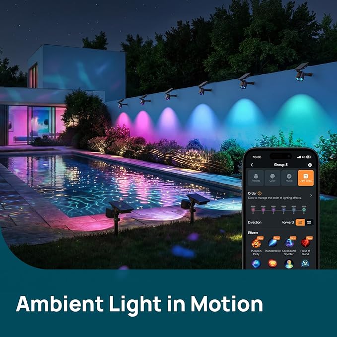 Linkind Smart SL6C Outdoor Lights Solar Powered, Dual-Ring Solar & USB Charging Solar Spotlights Outdoor Waterproof IP66, Color Changing Spot Light for Trees, Yard, Garden, Landscape, 1 Pack