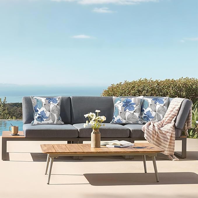 LVTXIII Outdoor Throw Pillows Set of 2, Patio Waterproof Pillows Fade Resistant Accent Pillows for Home and Garden Furniture Decoration, 16"x16", Clemens Noir Blue