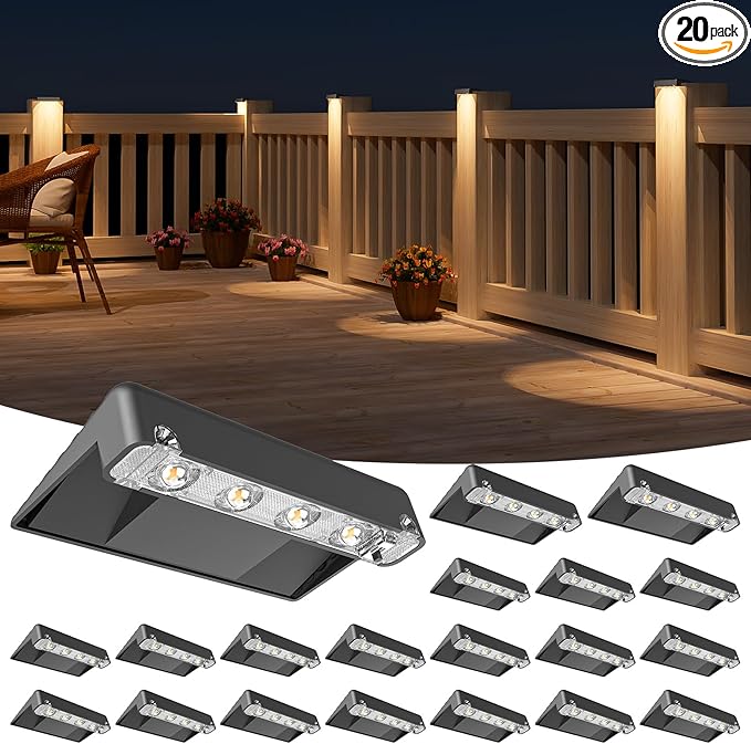 NIORSUN Solar Deck Lights Outdoor 20 Pack, IP65 Waterproof Large Size LED Stair Lights with Lenses, Auto ON Off Warm White Step Lights for Outside, Deck, Patio, Fence, Yard, Pathway and Railing Decor