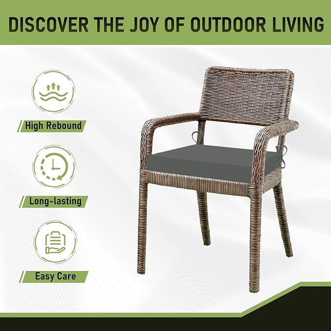 Basic Beyond Outdoor Chair Cushions Set of 6, Square Corner Outdoor Cushions for Patio Furniture, Water Resistant Patio Chair Cushions with 2 Ties, 18.5x16x3, Charcoal Grey