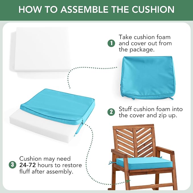 Outdoor Chair Cushions Set of 4: Waterproof & Fade Resistant Seat Cushion for Patio Furniture - 18.5 x 16 x 2 Inch Chair Pads with Ties and Hidden Zipper - Patio Chair Cushion Replacement, Teal
