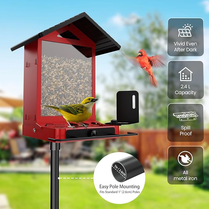 All-Metal Bird Feeder, Wall & Pole Mountable, 2.4L Large Capacity, Chew-Proof & Weather-Resistant Design, Easy to Clean & Fill, Wild Birds Feeder for Backyard & Garden, for Men Women Gift