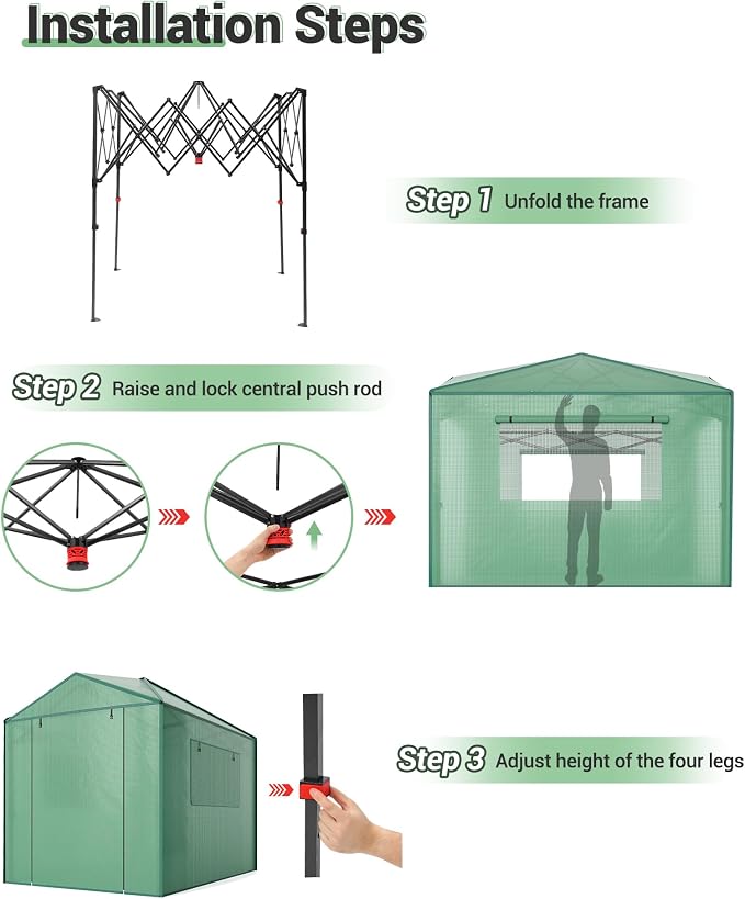 Hipicute Pop Up Greenhouse 8x6 FT,Portable Walk-in Indoor Outdoor Greenhouse for Garden Patio Backyard,Zippered Doors and Window,PE Cover,96x72 inch