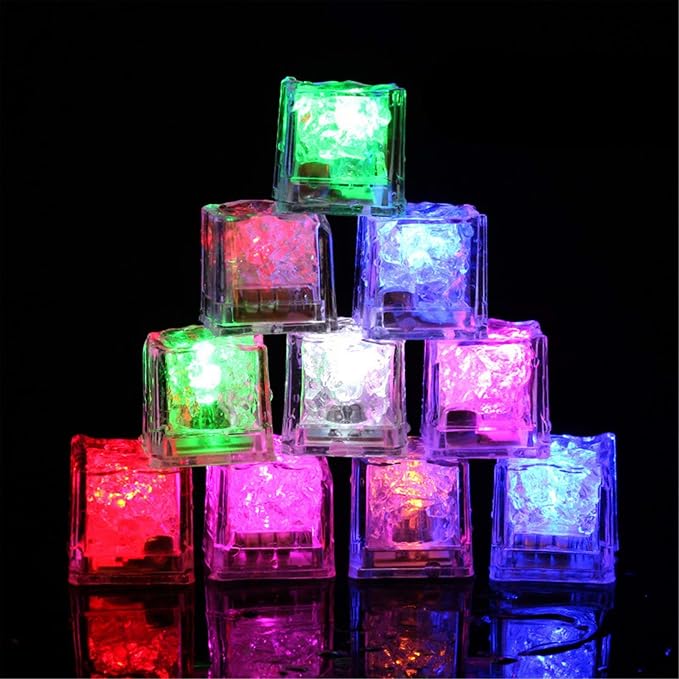 Waterproof Led Ice Cube,12 Pack Multi Color Flashing Glow in The Dark LED Light Up Ice Cube for Bar Club Drinking Party Wine Wedding Decoration