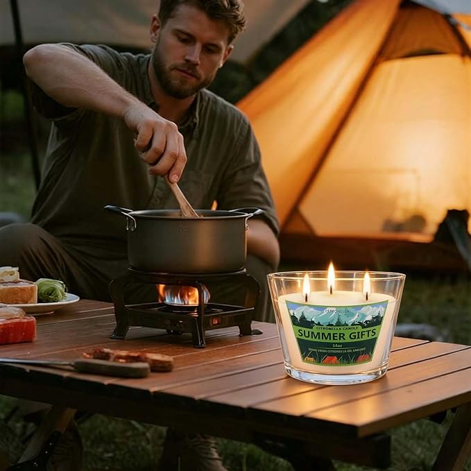 2x14oz Large 3-Wick Outdoor Indoor Citronella Candles,Natural Soy Wax Candles in Glass Jar,Bulk for Garden Yard Home Balcony Camping Backyard,Summer Candle Bulk for Home, Long Burning