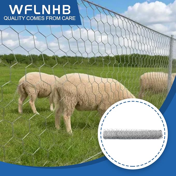 WFLNHB Hexagonal Chicken Wire Poultry Netting Galvanized Mesh Garden Fence Barrier Fence Mesh Roll 6Feet x 50Feet