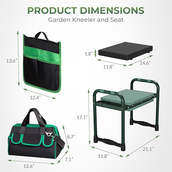 Walensee Garden Kneeler and Seat, Foldable Heavy Duty Garden Stool with Soft Kneeling Pad & Tool Pouch, Easy Stand Up Gardening Bench for Seniors, Women & Men, No Assembly Gardening Gift for Mom Dad