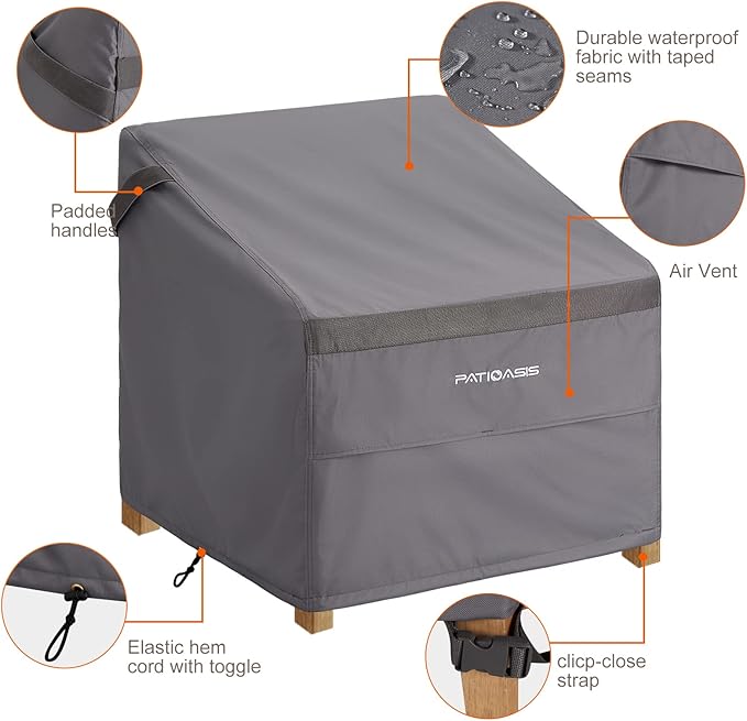 Outdoor Chair Cover Set of 2 Grey 36'' Height Waterproof 600D Oxford Rainproof Snowproof Patio Deck Rocking Chair Covers 32''W x 37''D x 36''H