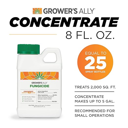 Grower's Ally Fungicide for Plants Concentrate - Indoor Outdoor Plant Fungicide Treatment Control for Powdery Mildew, Alternaria Blight, Rot, Fungus - Trusted by Cultivators - 8 Oz, Makes 5 Gallons