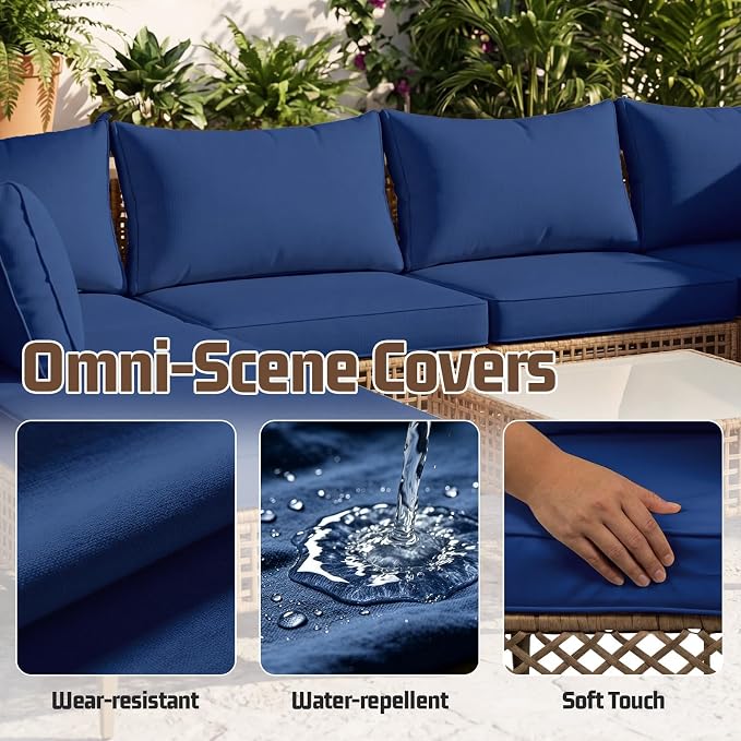 12pcs Outdoor Patio Cushion Covers Replacement, 24" Zippered Outdoor Cushion Covers Waterproof, UV Resistant & Washable Patio Furniture Cushion Covers Waterproof for Patio Sectional, Navy Blue