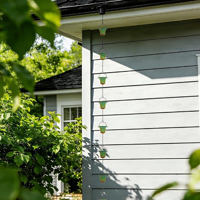 10ft Rain Chains for Outside Gutters, Eaves, Drainage | 12 Cups, Metal Rain Chain, Adjustable Length, Decorative Replacement Downspout