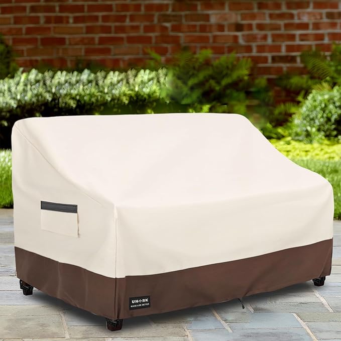 Outdoor 3-Seater Sofa Cover, Heavy Duty Patio Furniture Covers Waterproof, 76W x 33D x 32H Inches Patio Couch Cover Waterproof Couch Covers for Outdoor Furniture, Beige and Brown