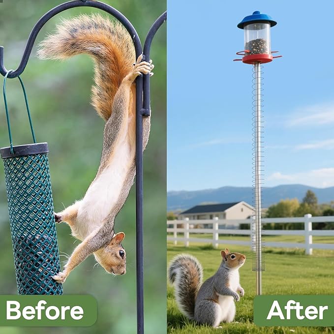 Foneso 2.3in Squirrel Proof Spring Device 2 Pack, Metal Squirrel Baffle Barrier Spring Guard, Hanging Coil Garden Accessories for Outdoor Bird Feeder Poles