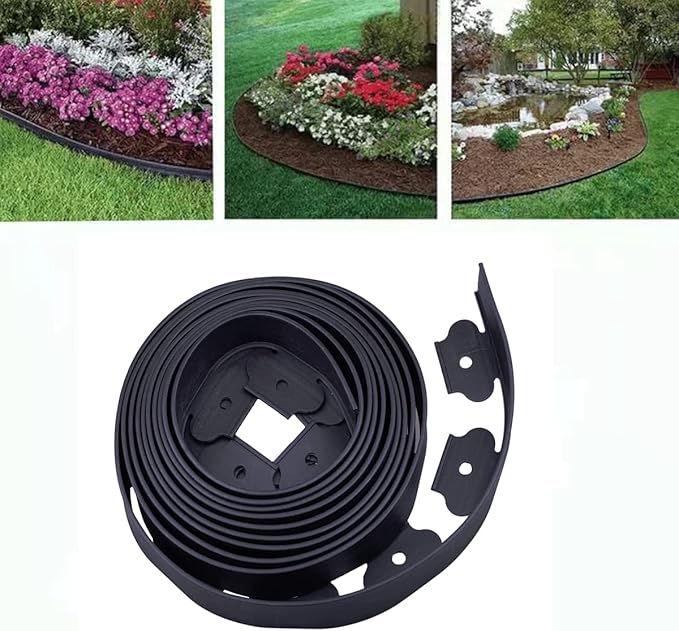 Garden Edging，80ft Landscape Edging with 100 Spikes for Lawn 2 Inch Tall (Black, 80FT)
