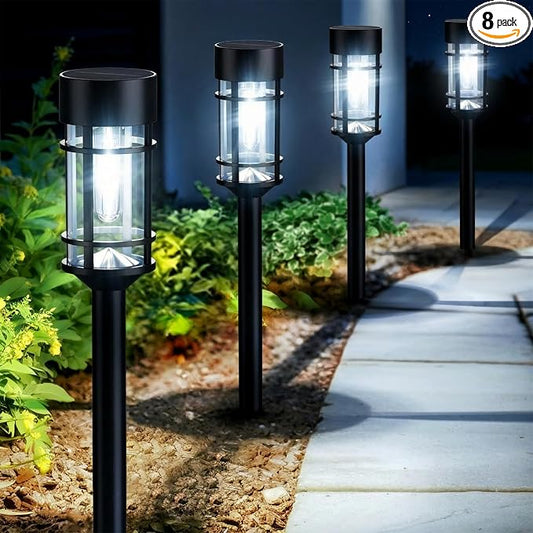 Mancra Solar Pathway Lights Outdoor, 8 Pack Metal Glass Solar Lights Outdoor Waterproof Auto On/Off Landscape Path Lighting Garden Decor for Yard Walkway Driveway, Cool White