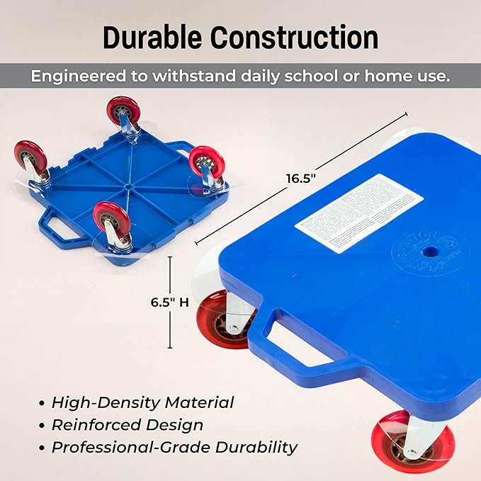Cosom Scooter Board, 16 Inch Premium Sit & Scoot Board with 4 Inch Non-Marring Performance Wheels, Double Race Bearings, & Safety Handles, Physical Education Class Equipment