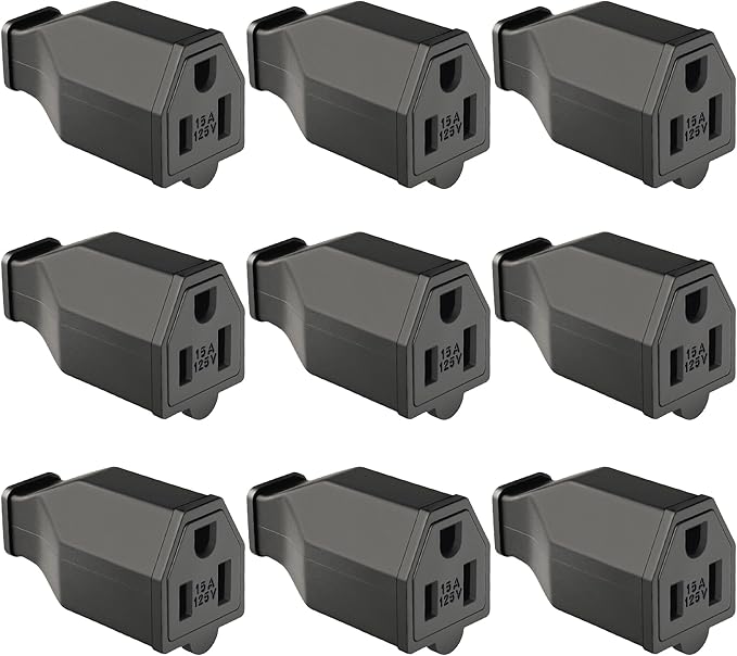 NEMA 5-15P Electrical Replacement Plugs End, Extension Cord Ends 125V 15A 2Pole 3Wire Female Plug，Ground Neutral Generator Plugs, 3 Prong Power Replacement Plug ，9-Pack