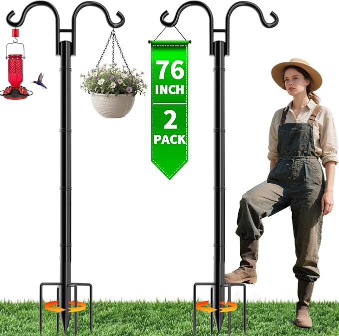 8 Panels 32in(H)×10ft(L) Decorative Garden Fences + Double Shepherds Hooks for Outdoor 76Inch 2 Pack