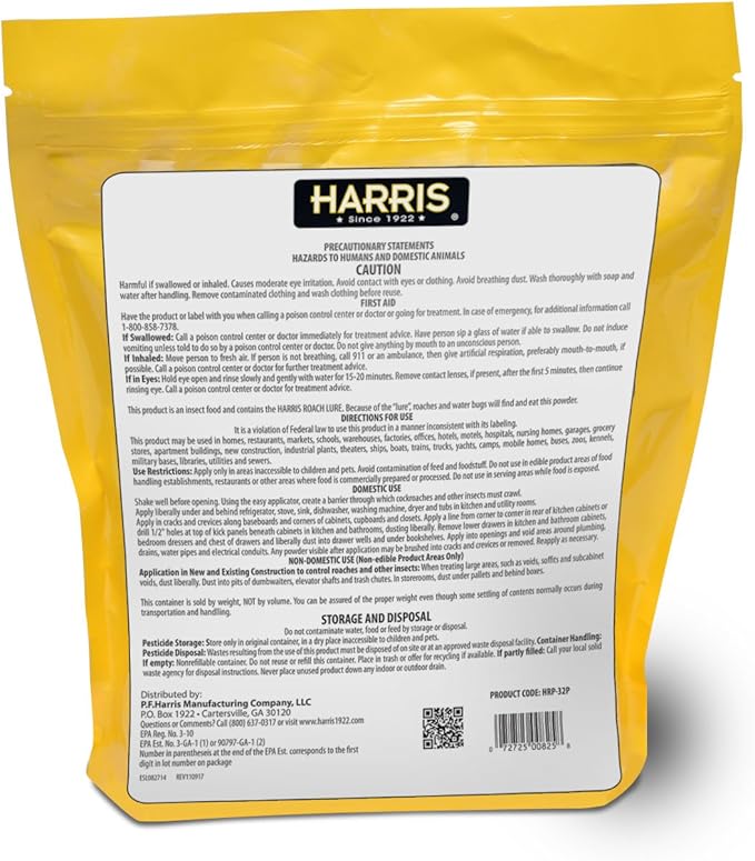 Harris Boric Acid Roach and Silverfish Killer Powder w/Lure, Powder Duster Included in The Bag (32oz)