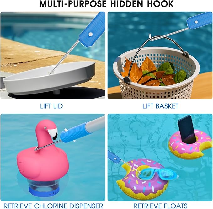 2 in 1 Multifunctional Pool Brush with 10 FT Poles - 17.5'' Heavy Duty Swimming Pool Brush & Multifunctional Brush Head, 10 FT Aluminum Poles, Cleaning Inground & Above Ground Pools, Vinyl Liner