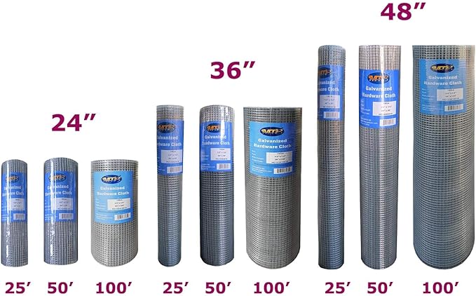 MTB Supply Galvanized After Welding Hardware Cloth 24 Inch x 50 Foot -1/2 Inch x 1/2 Inch 19GA
