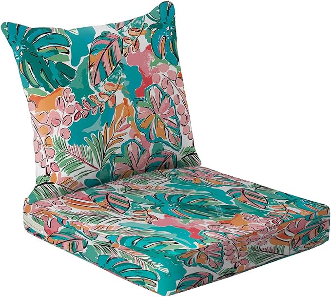 All Smiles Waterproof Outdoor Seat Cushions for Patio Furniture Set of 22x22 Inch for Replacement Cushions with Removable Cover for Chair Yard Garden Deck，Pink and Teal