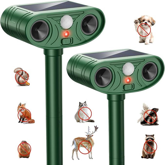 2026 Upgraded Ultrasonic Solar Animal Repellent Outdoor, Deer Repellent Devices Squirrel Cat Raccoon Rabbit Dog Deterrent with Motion Sensor for Yard Garden Lawn