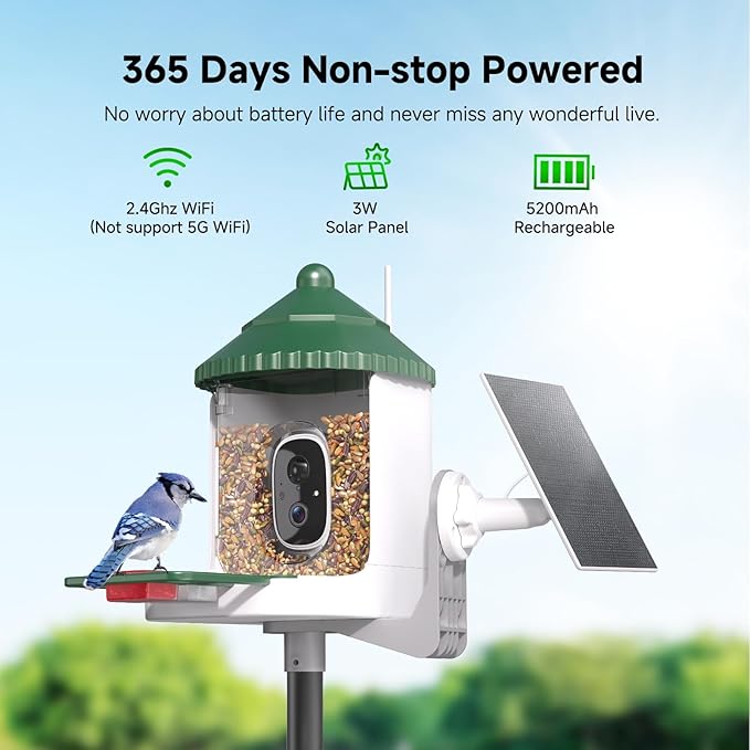 Loatos Bird Feeder with Camera AI Identify 2K Live Video Smart Bird Feeder with Camera, 2.4GHZ WiFi Solar Birds House Cameras, Motion Detection Instant Arrival Alerts, Ideal Present for Birds Lovers