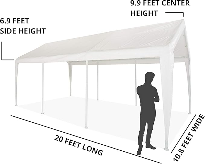 Impact 11' x 20' Portable Carport Garage, All Season Fully Enclosed Canopy with Window Sidewalls, Outdoor Party Tent with 8 Dressed Legs, White