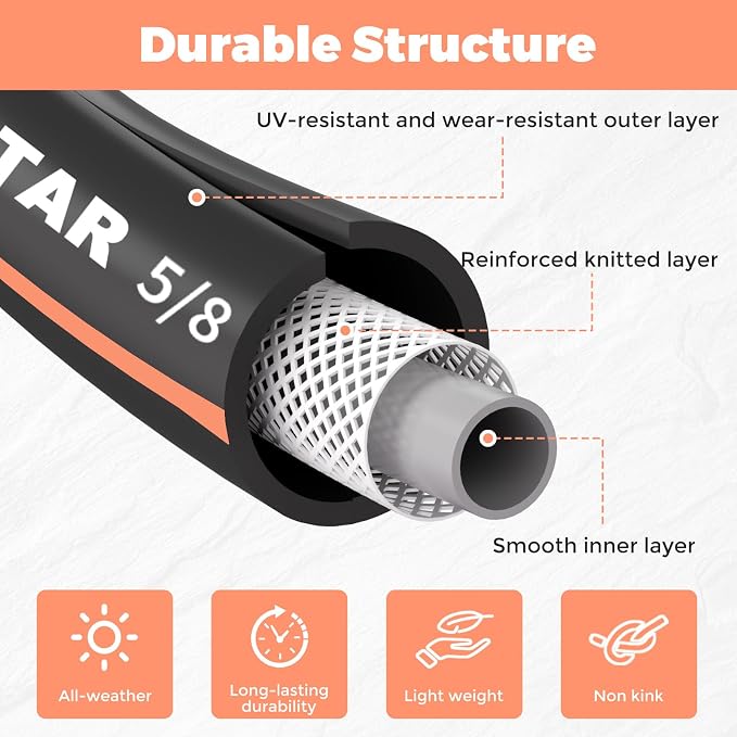 Garden Hose 5ft,Water Hose Heavy Duty,Flexible and Durable, Lightweight Hybrid Hose with Swivel Handle,Leakproof Hose Male to Female Fittings