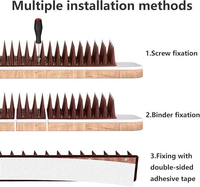Bird Spikes, 20 Packs Bird Deterrent, Raccoon and Squirrel Deterrent, for Outdoor Repelling Birds and Reptiles, Squirrel Spikes for Fences and Roofs to Keep Birds Away（Brown）