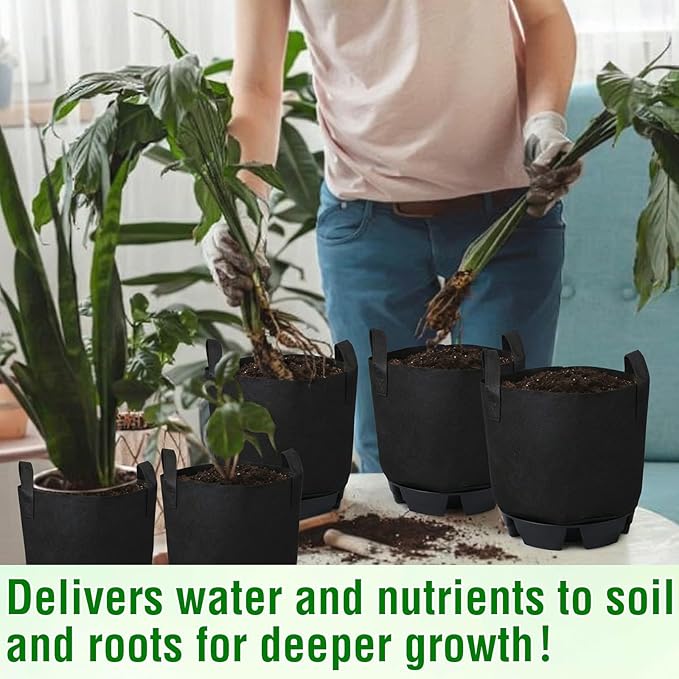 Jingmore 6 Set Self Watering Fabric Pot Base 5 Gallon Plant Nonwoven Grow Bags Automatic Watering System Plant Saucer Elevated Flower Trays with Handles for Fruits Vegetables Flowers Grow(Black)