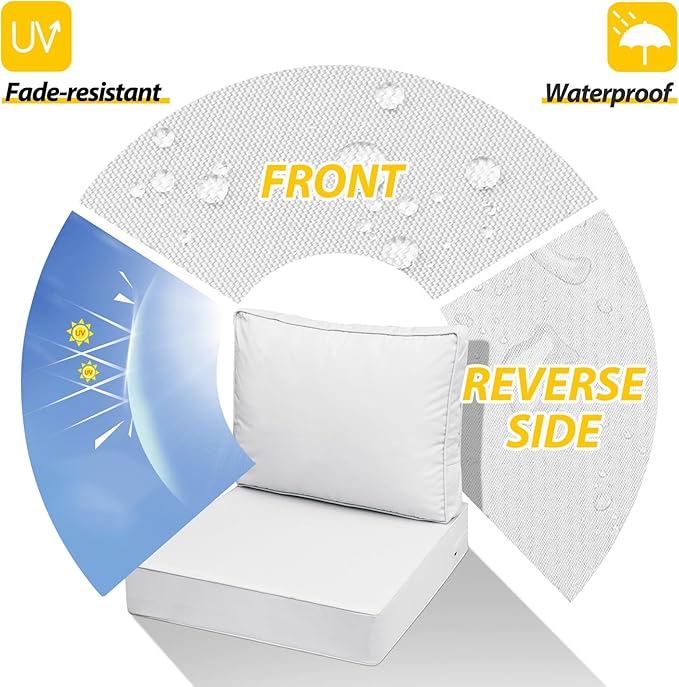AAAAAcessories Outdoor Deep Seat Cushions with Double Welted Pillow, Waterproof, Fade-Resistant Patio Furniture Replacement Cushions, 25.5" x 25.5" x 5" + 25.5" x 19", Creamy White