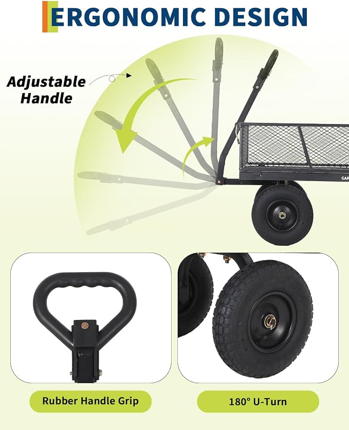Garvee Versatile Outdoor Utility Cart - 1200LBS Heavy-Duty, 13" All-Terrain Pneumatic Tires,Vehicle-Connectable, Easy Maneuverable Lawn Cart with Removable Mesh Panels for Gardening & Landscaping,Grey
