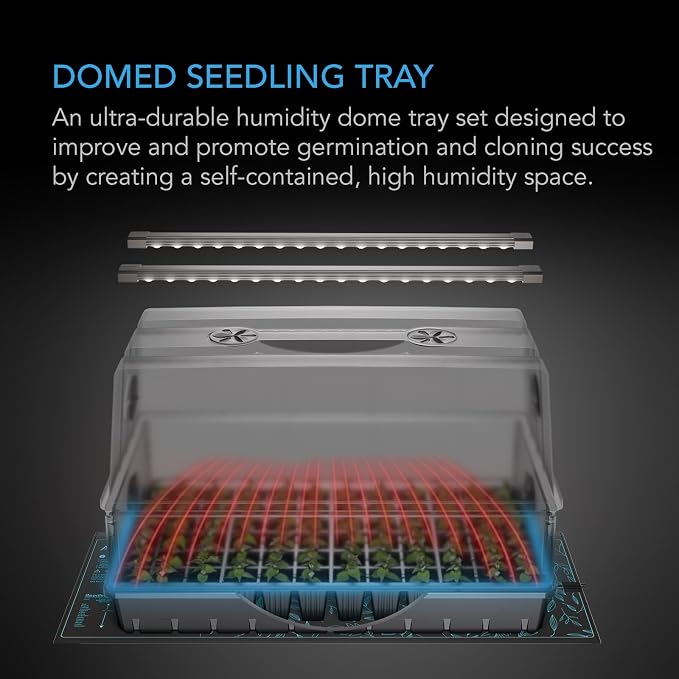 AC Infinity Heavy-Duty Large Humidity Dome 6x12 Germination Kit, Full Spectrum LED Grow Light Bars w/Samsung LM301H EVO LEDs, Heat Mat, 3 mm Thickest Dome, Trays, Extension Panels, for Seed Starting