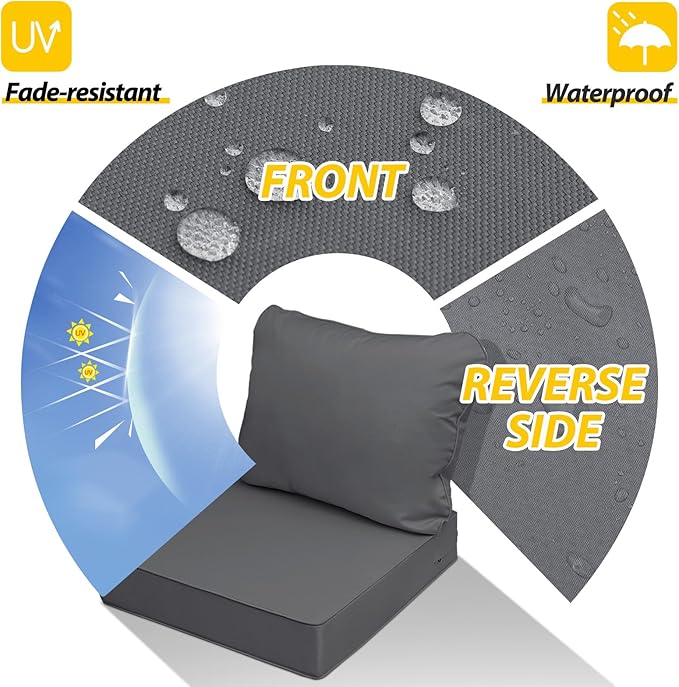 AAAAAcessories Outdoor Seat Cushions for Chairs, Fade-Resistant, Waterproof Patio Furniture Replacement Cushions, 25.5" x 25.5" x 5" + 25.5" x 19", Dark Gray