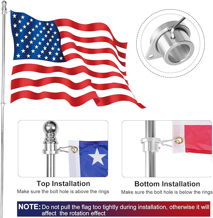 Bearing Steel Ball Flag Pole Rings, Tangle Free Aluminum Alloy Flag Pole Spinners, 360° Rotating Flagpole Rings with Carabiners, Fit Flagpole with 1-1.25inch Diameter, Flagpole Parts, 1.25 inch Silver