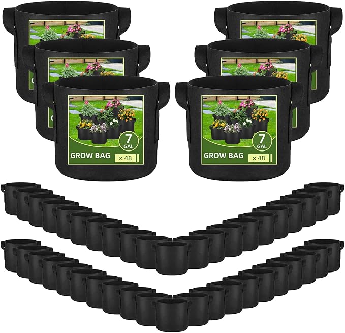 48 Pack 7 Gallon Vegetable/Flower/Plant Grow Bags, Heavy Duty Thickened Nonwoven Plant Fabric Pots Aeration Fabric Planters with Handles
