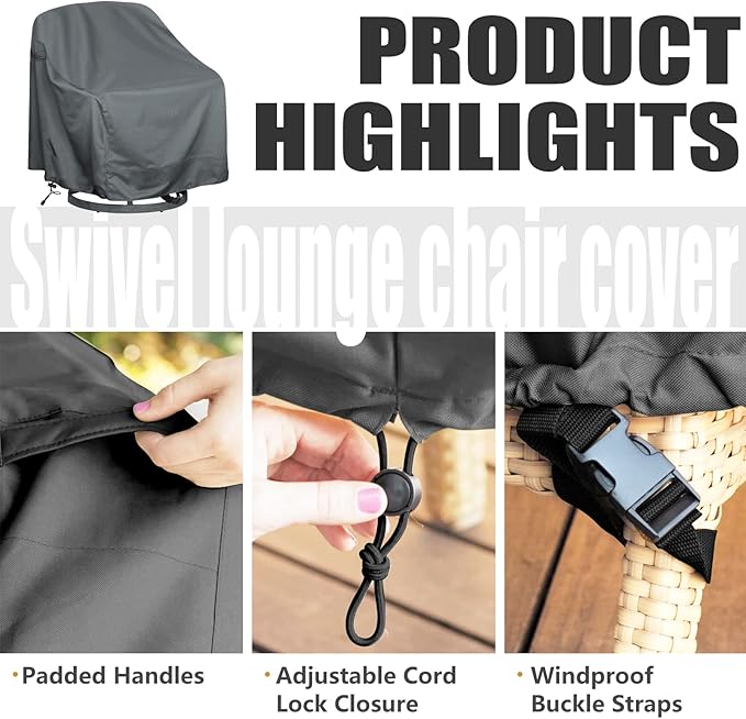 Outdoor Swivel Lounge Chair Cover 1 Pack, Fits to (30" W X 34" D X 38.5" H) Lawn Patio Chairs, 420D Tear-Resistant, UV Resistant, Waterproof for Furniture Covers, Gray