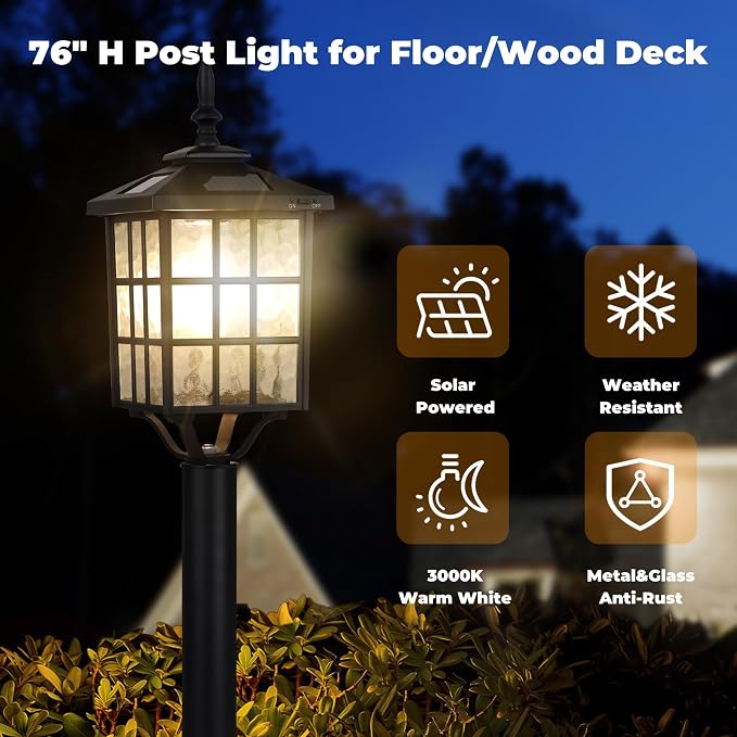 Solar Lamp Post Light, ST4324SS4 Outdoor Waterproof LED Street Floor Post Lights Solar Powered for Pathway Garden Driveway Landscape Backyard