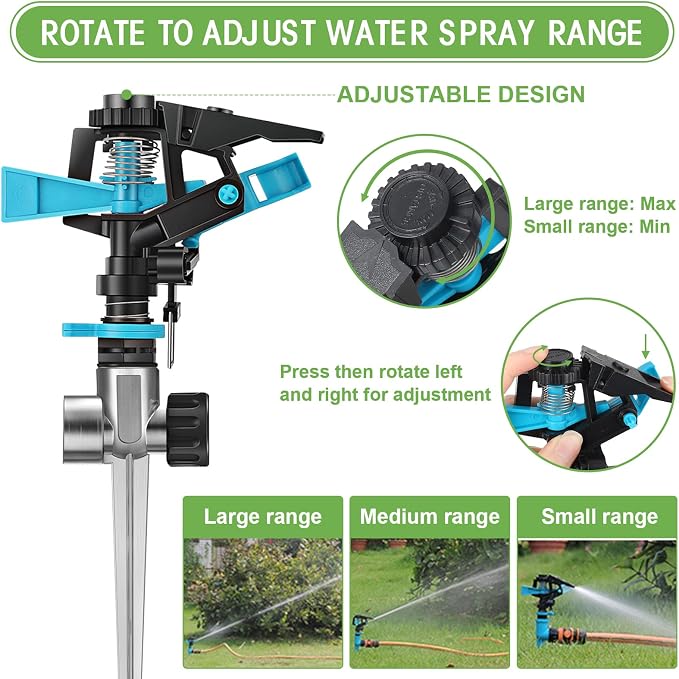12 Pack Lawn Sprinklers for Yard Bulk Heavy Duty Water Sprinkler Head Adjustable 360 Degree Rotating Water Sprinklers Above Ground for Lawn Garden Flower Grass Irrigation Playtime