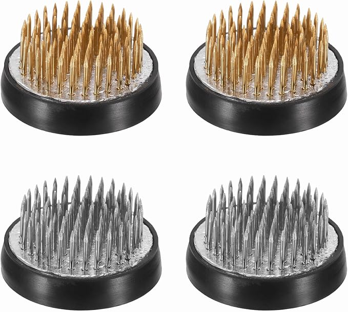 PATIKIL 4 Pcs Floral Frogs Kenzan, 1.6 Inch Round Brass Steel Flower Arrangement Holder, Arranger Pin Fixed Tool for Vase Centerpiece, Wedding, Home Decoration, Brass/Silver/Black
