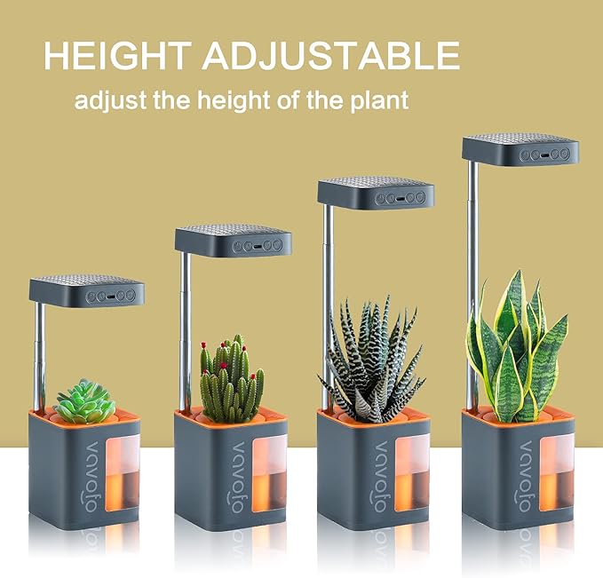 Small Grow Light, Vavofo Mini Desk Plant Light with Planter, Height Adjustable,Germination System, Automatic Timer, Full Spectrum for Indoor Plants, Orange