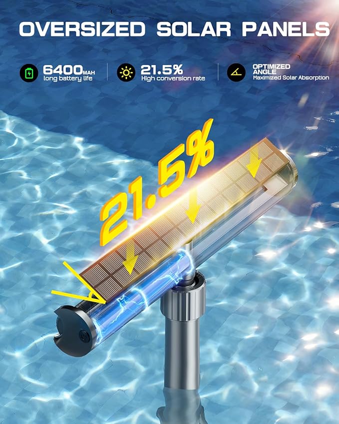 UIRWAY Solar Pool Fountain F5 Pro, Dual Light Strip 52 Ultra-Bright LEDs Unique Design, 10 Colors Pool Lights with 4 Modes, Remote Control, Adjustable Spray, Pool Fountain for Above & Inground Pools