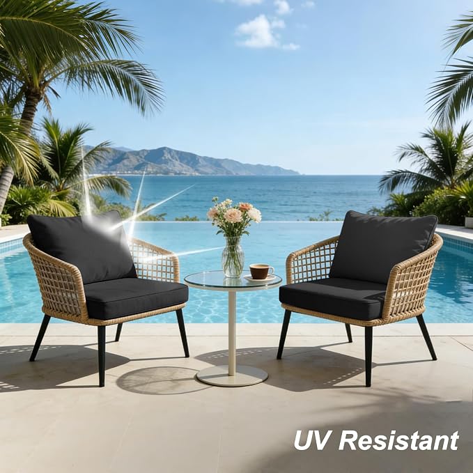 4-Piece Outdoor Patio Cushion Covers, Seat & Back Replacement Set, Covers Only for Patio Furniture, Porch, Deck, Balcony (4Pcs-Black, 24 * 24 * 4-inch)