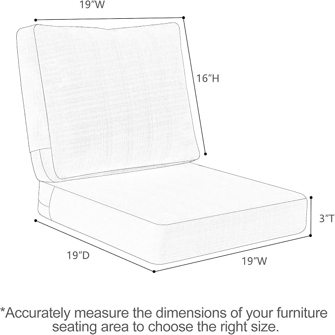 Favoyard 19×19 inch Deep Seat Patio Cushions Water-Resistant & Fadeness Furniture Cushion Set for Outdoor Chair Couch with Polyester-Linen Fabric, Removable Cover, Hidden Zipper & Adjustment Straps
