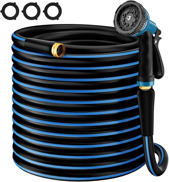 Besiter Heavy Duty Garden Hose 5/8" 100FT: Flexible Rubber Water Hose with 10 Function Sprayer - Leakproof Hose Male to Female Fittings - Durable Hose for Yard, Lawn, Car Wash, Outdoor, Watering