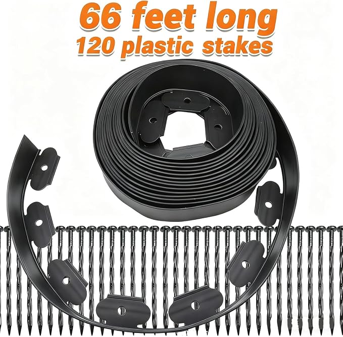 Landscape Edging 2in x 66FT Garden Edging Kit with 120 Spikes