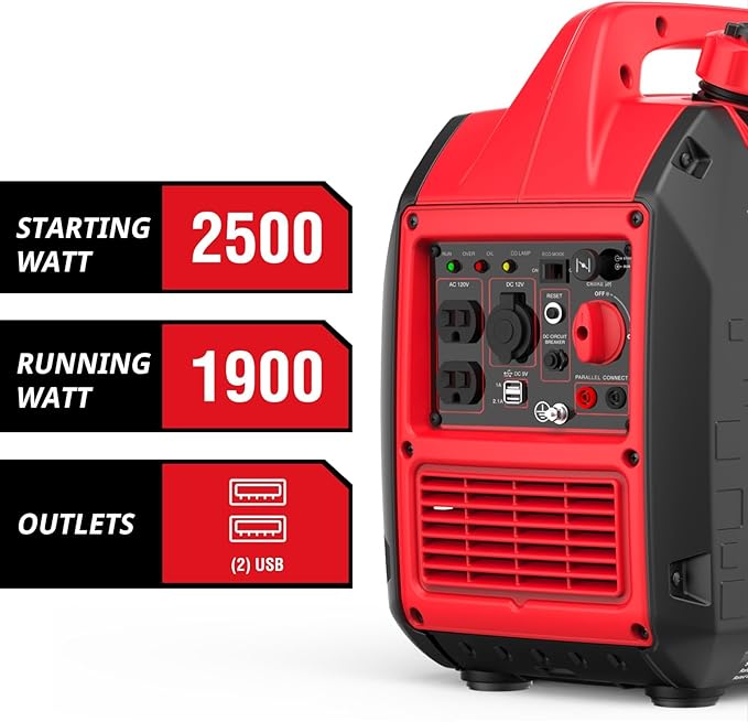 2500-Watt Portable Gas Inverter Generator, Super Quiet, High Fuel-Efficient Generator, Lightweight, EPA Compliant
