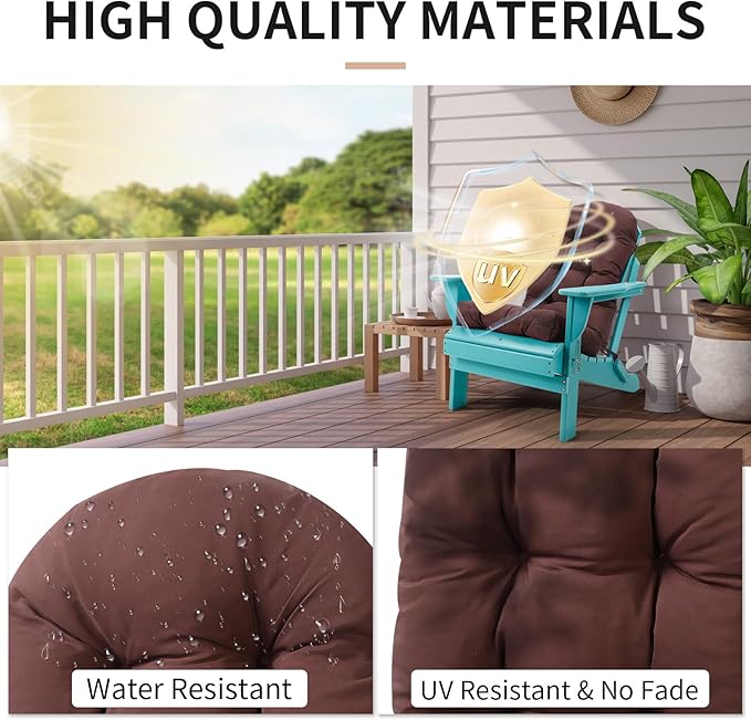 Adirondack Chair Cushion, High Back Patio Chair Cushions 48 x 19.7 x 4.7 Inch, Indoor/Outdoor Thickened Rocking Chair Cushion, Fade-Resistant & Waterproof (Brown, Set of 1)